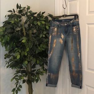New York & Company Gold Paint Splatter Jeans